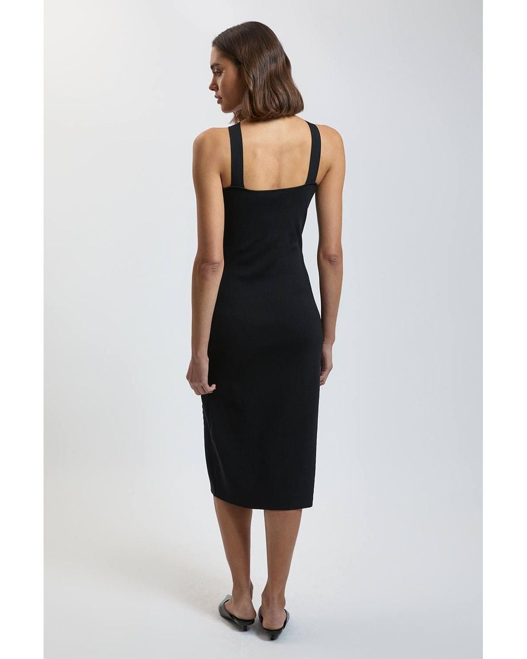 Karen Millen Black Lace Up Detail Knitted Halter Cross Front Maxi Dress