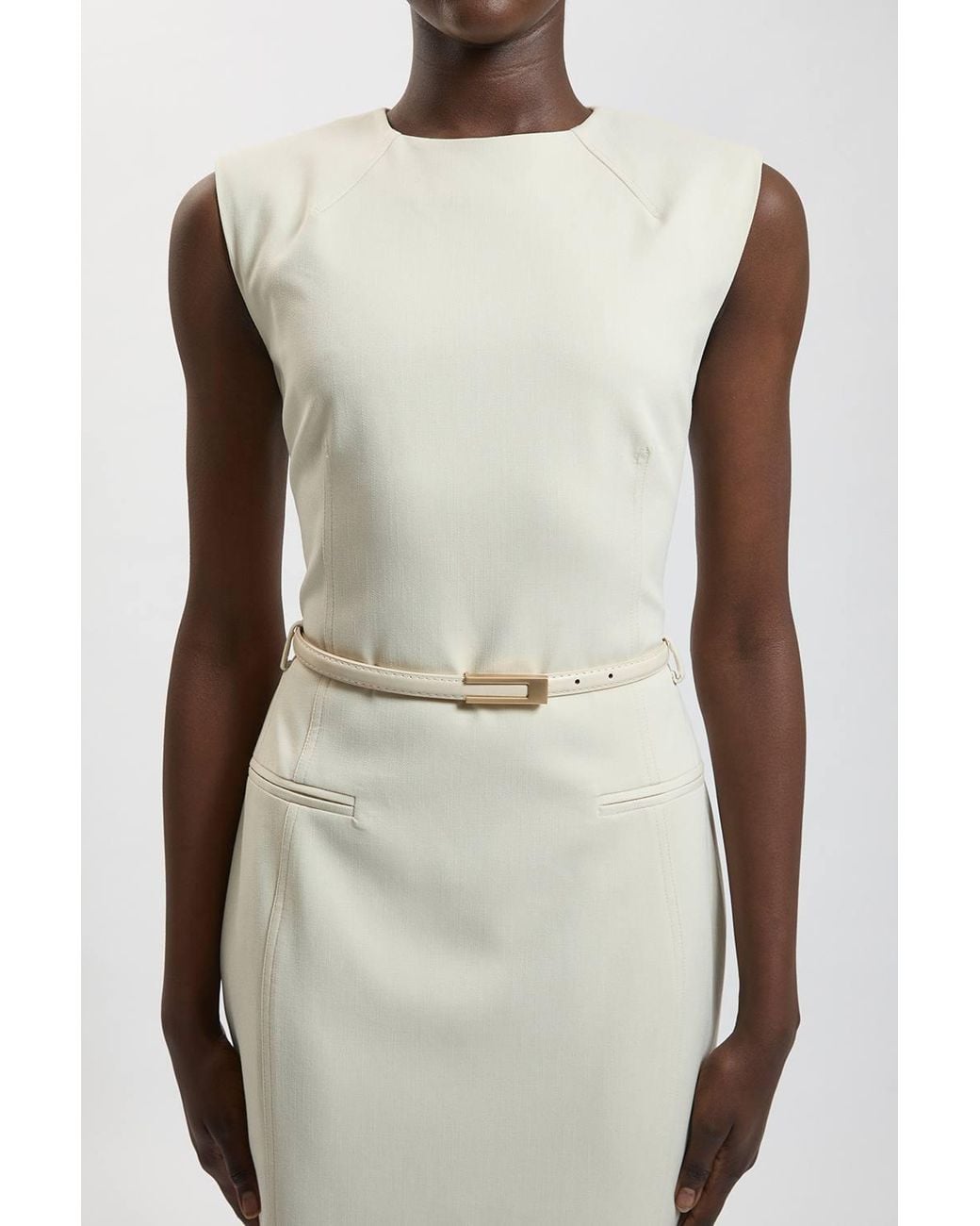 Karen Millen White Tailored Belted Midi Skirt Pencil Dress