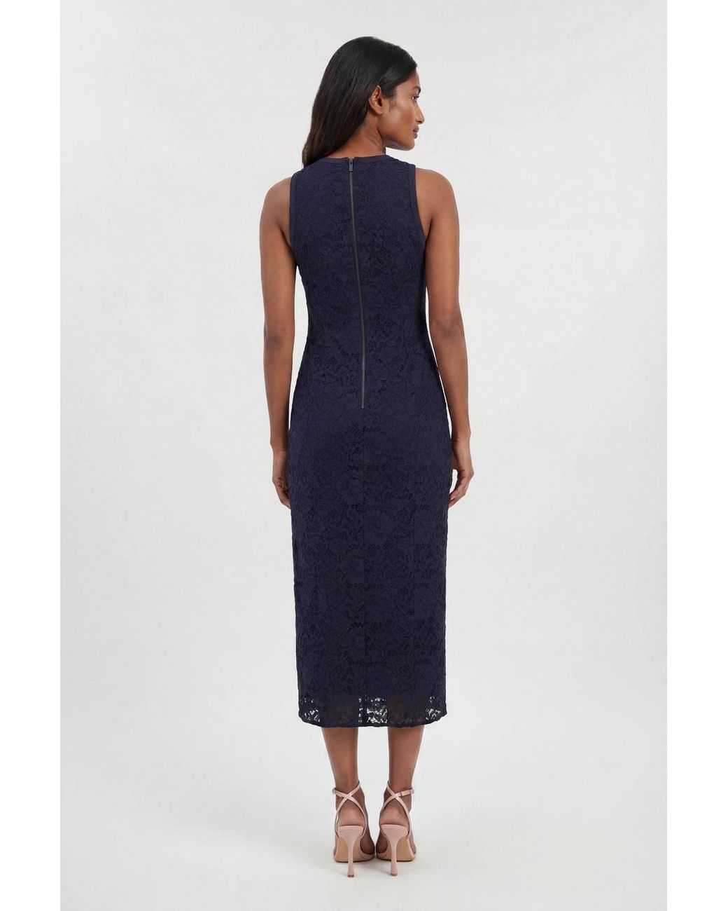 Karen Millen Blue Lace Sleeveless Woven Midi Dress
