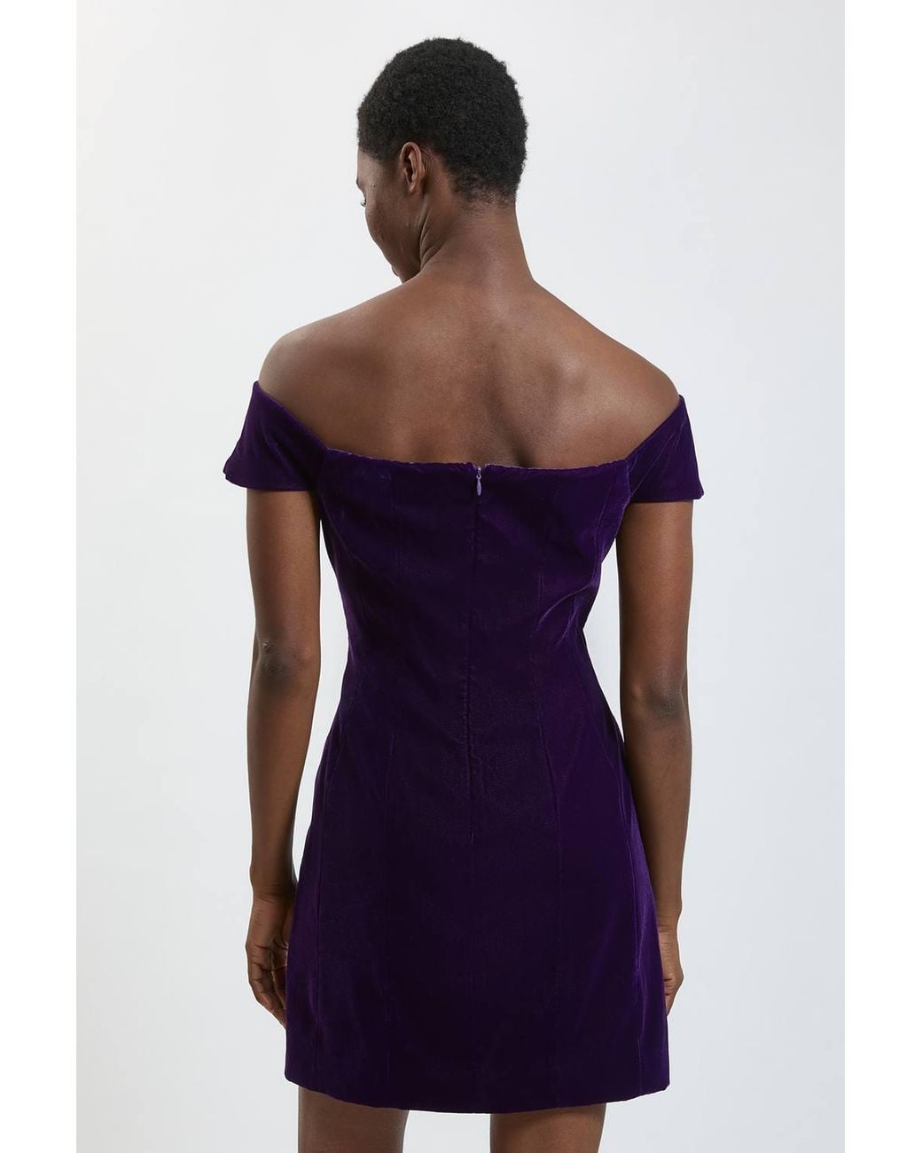 Karen Millen Blue Embellished Trim Velvet Mini Dress