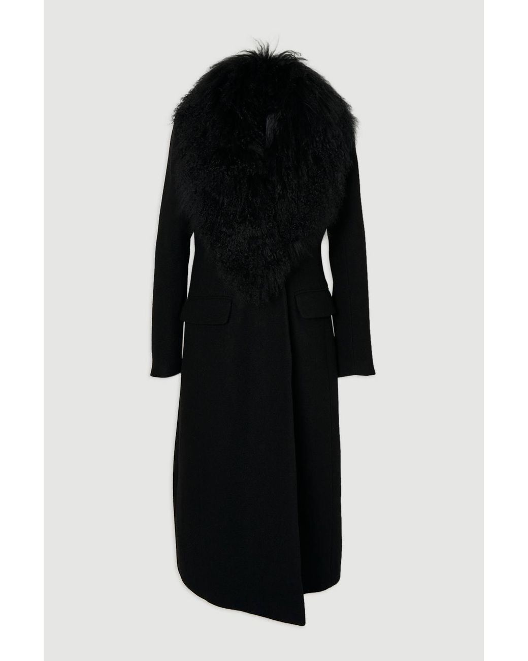 Karen Millen Black Wool Detachable Collar Tailored Double Breasted Midi Coat
