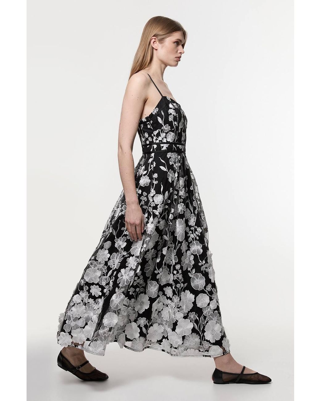 Karen Millen White Floral Applique Corset Detail Woven Midi Dress