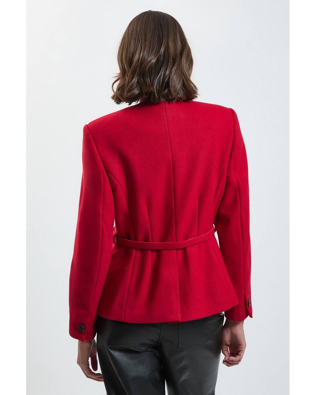 Karen Millen Wool Blend Belted Collarless Tailored Coat