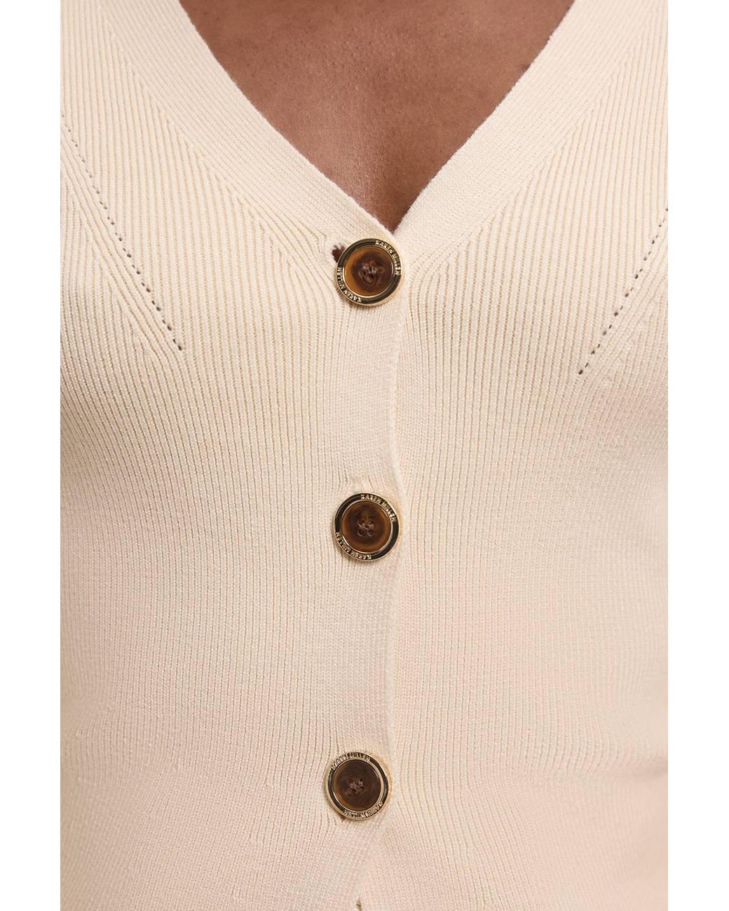 Karen Millen Natural Knit Wool Look Rounded Sleeve Cardigan Sweater