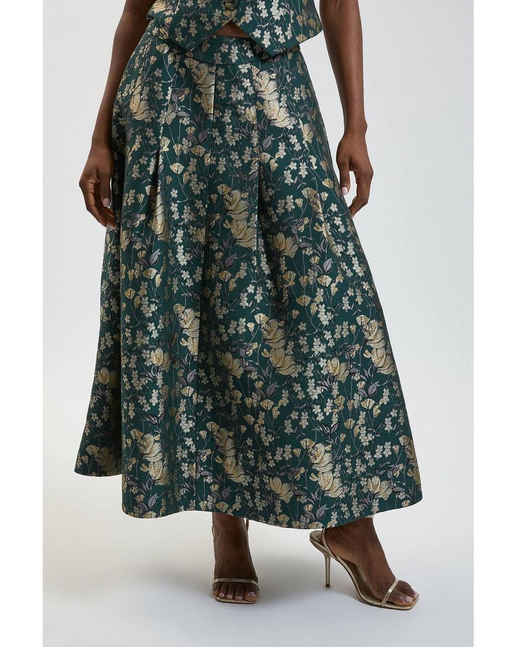 Karen Millen Green Jacquard Full Midi Skirt