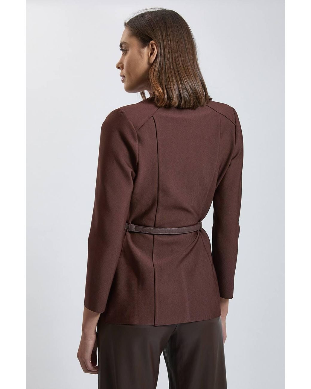 Karen Millen Brown Bandage Studded Belt High Neck Wrap Blazer