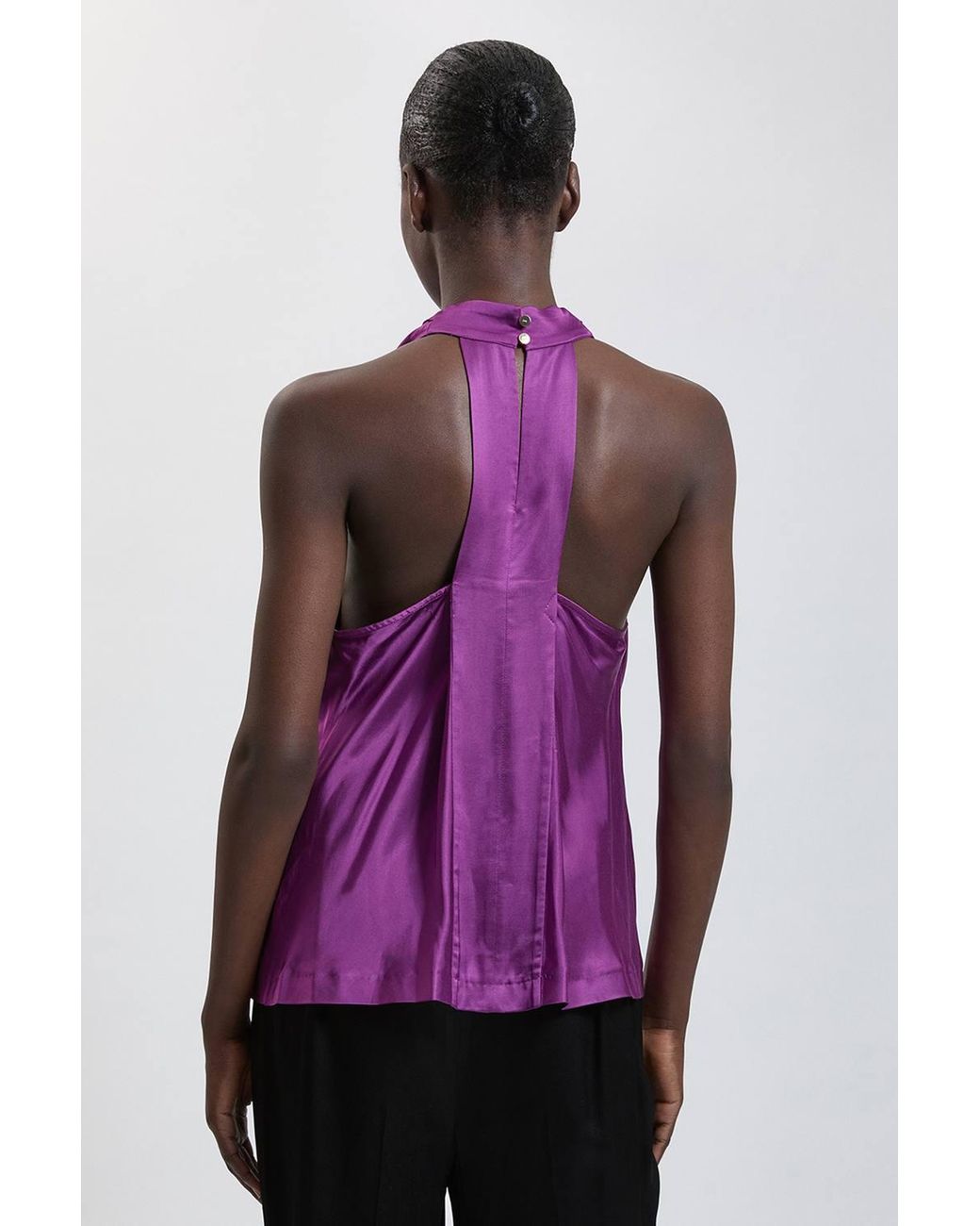 Karen Millen Purple Viscose Satin Cowl Neck Top