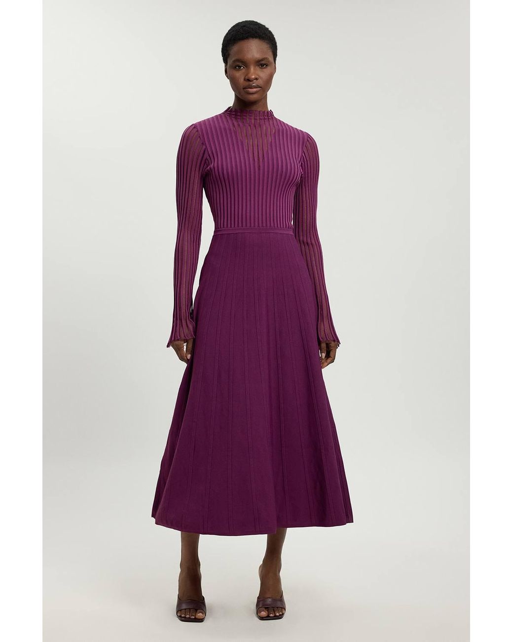 Karen Millen Purple Viscose Blend Filament Knit Midi Dress