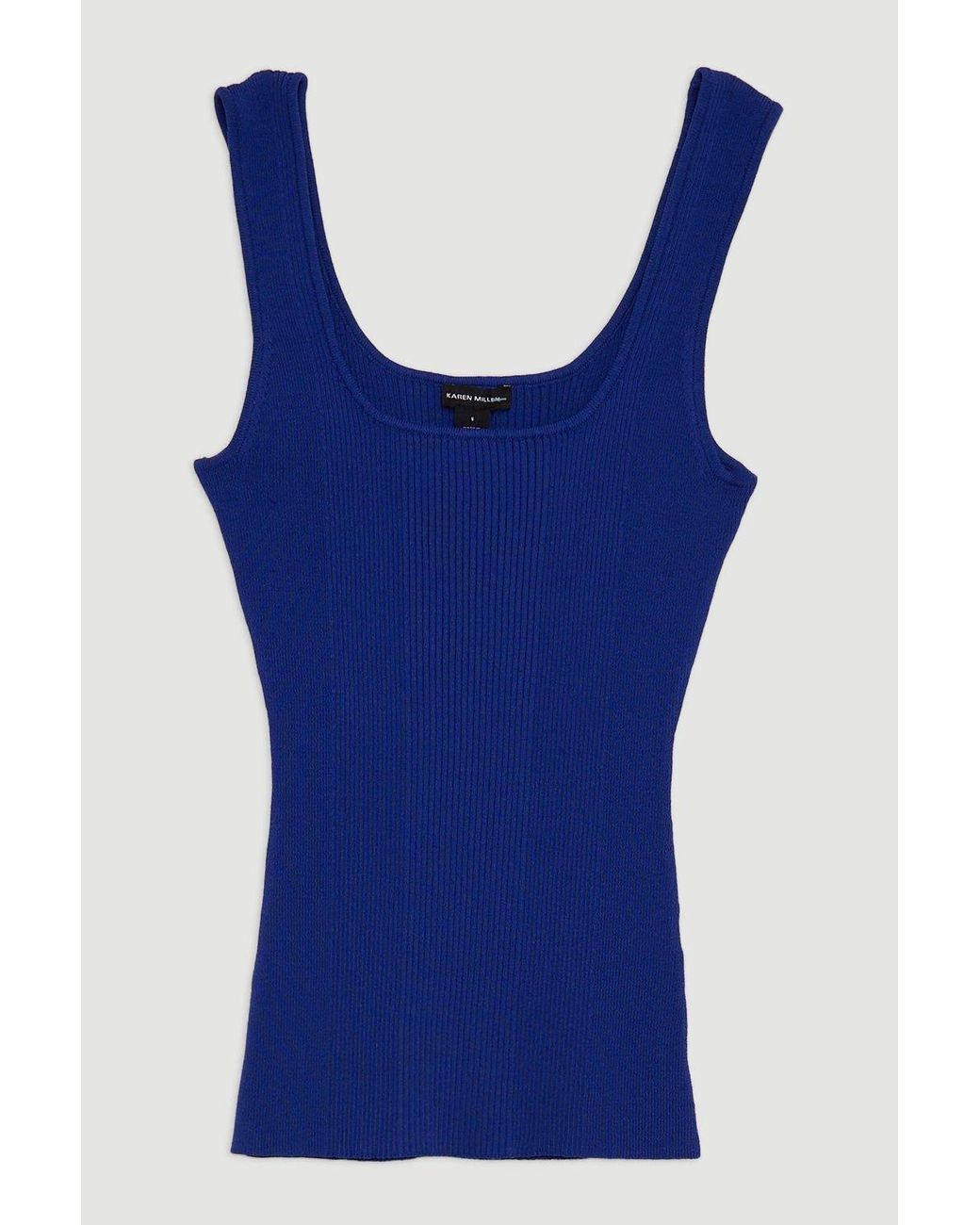 Karen Millen Blue Viscose Blend Rib Knit Square Neck Vest