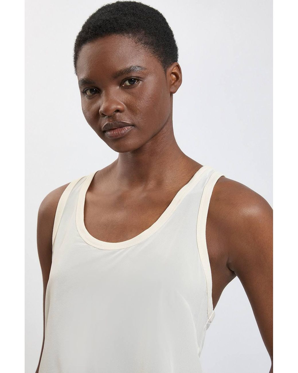 Karen Millen White Silk Front Knit Trim Detail Jersey Vest Top