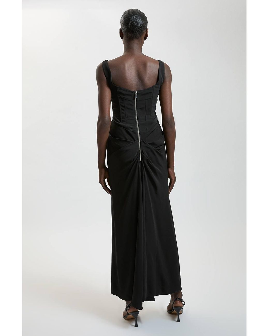 Karen Millen Black Compact Viscose Corset Maxi Dress