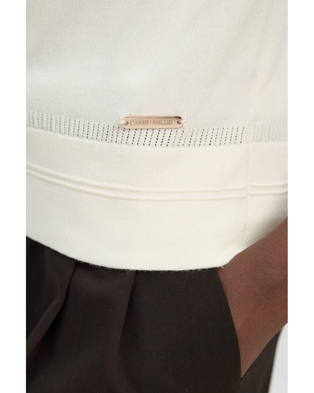 Karen Millen White Forever Viscose Blend Square Neck Knitted Short Sleeve Top
