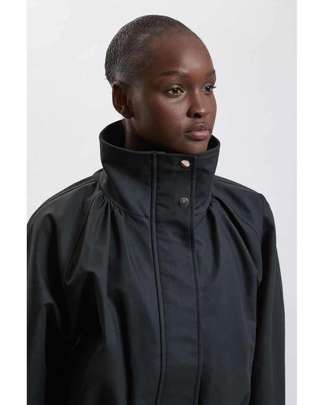 Karen Millen Black Trench Check Mix Funnel Neck Jacket