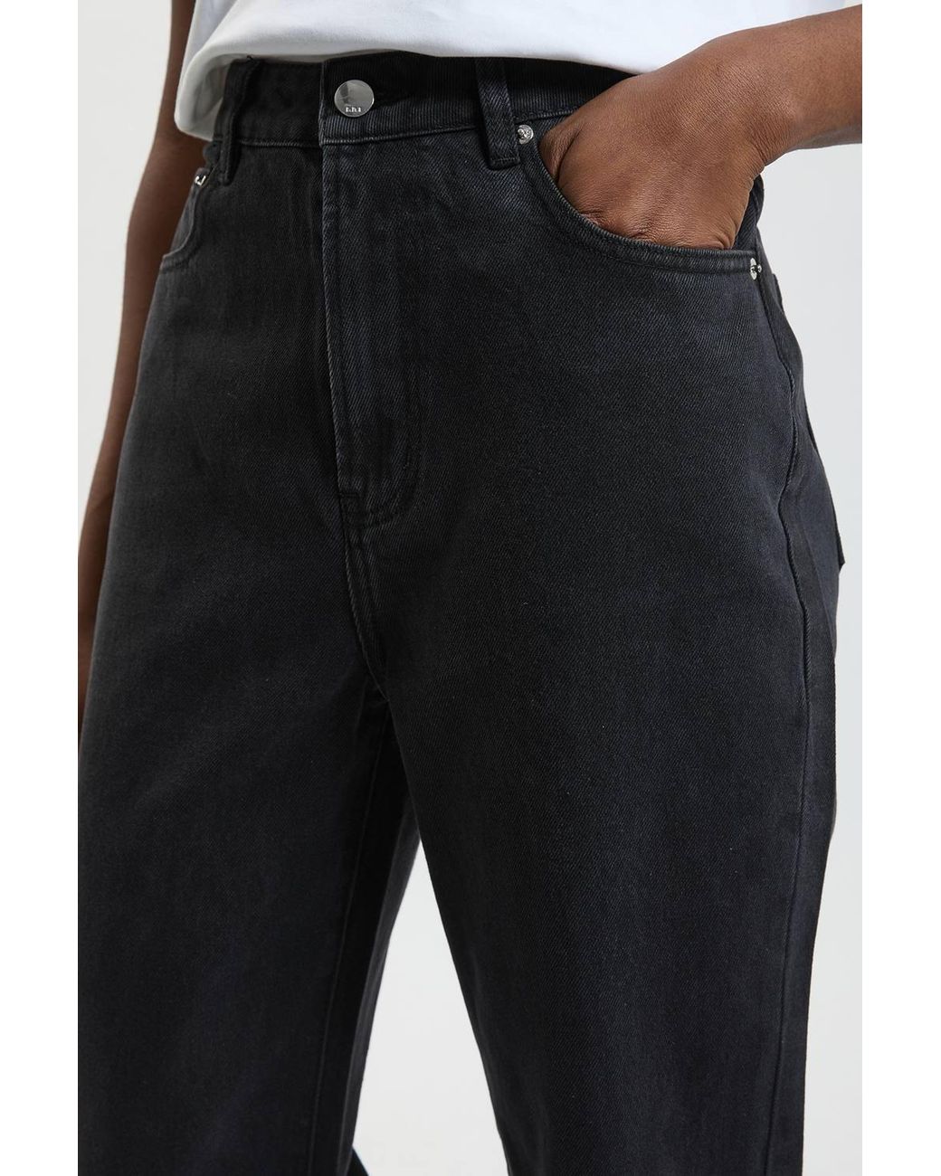 Karen Millen Black Rigid Denim High Rise Straight Leg Jeans