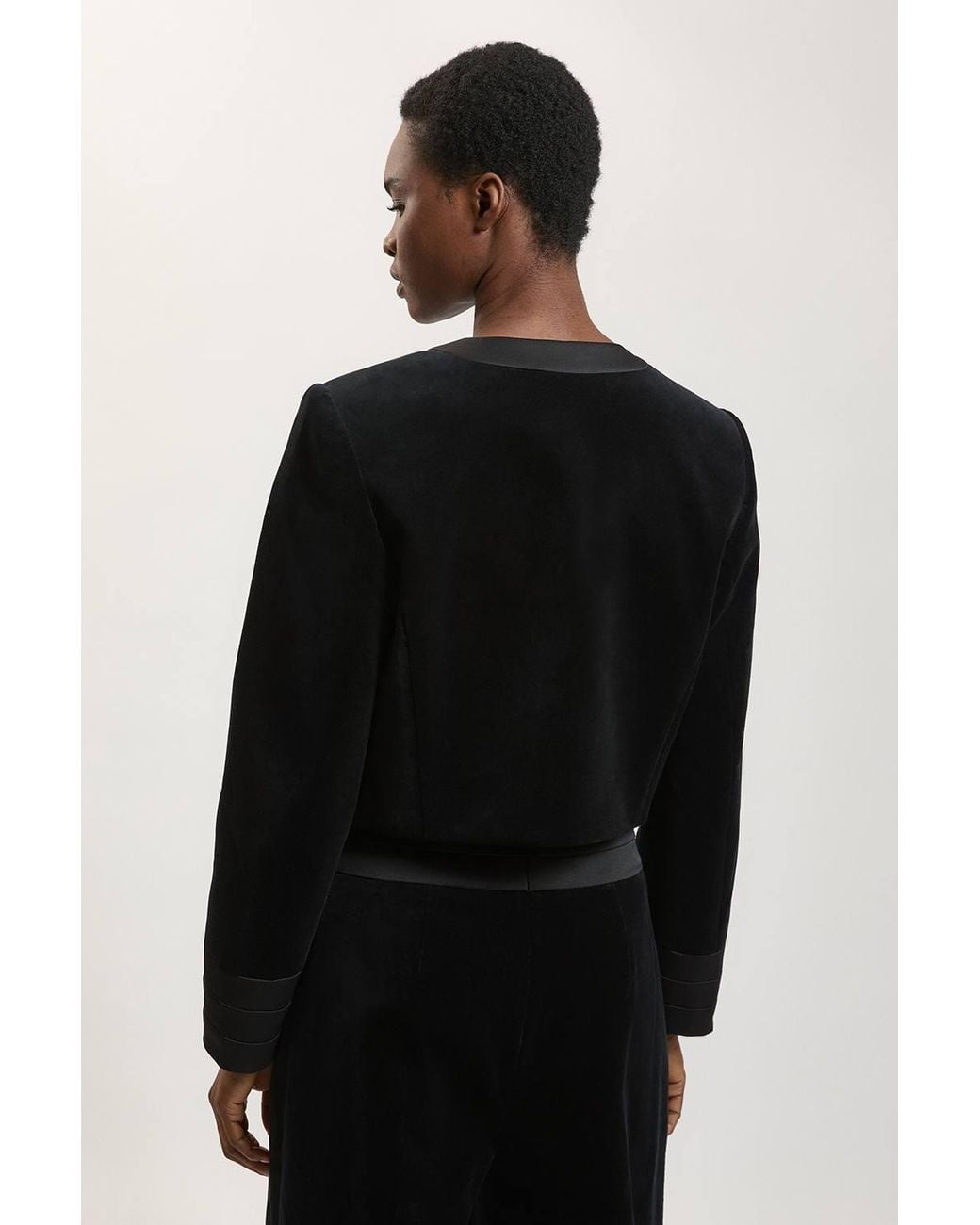 Karen Millen Black Petite Velvet Tailored Collarless Blazer