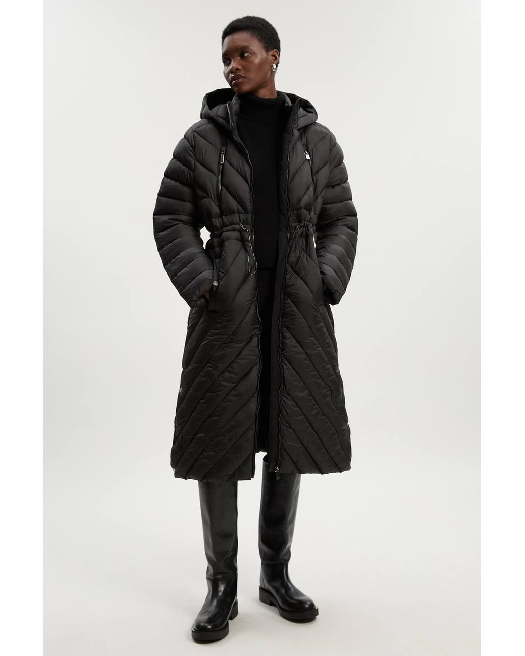 Karen Millen Black Petite Lightweight Knee Length Packable Coat