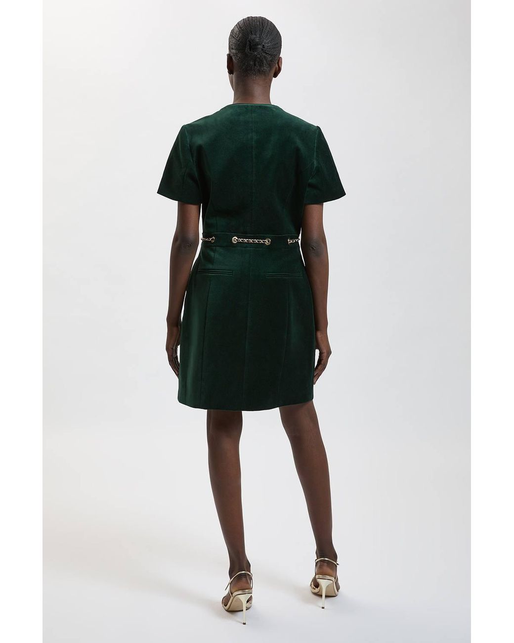 Karen Millen Green Tailored Velvet Button Through Mini Dress
