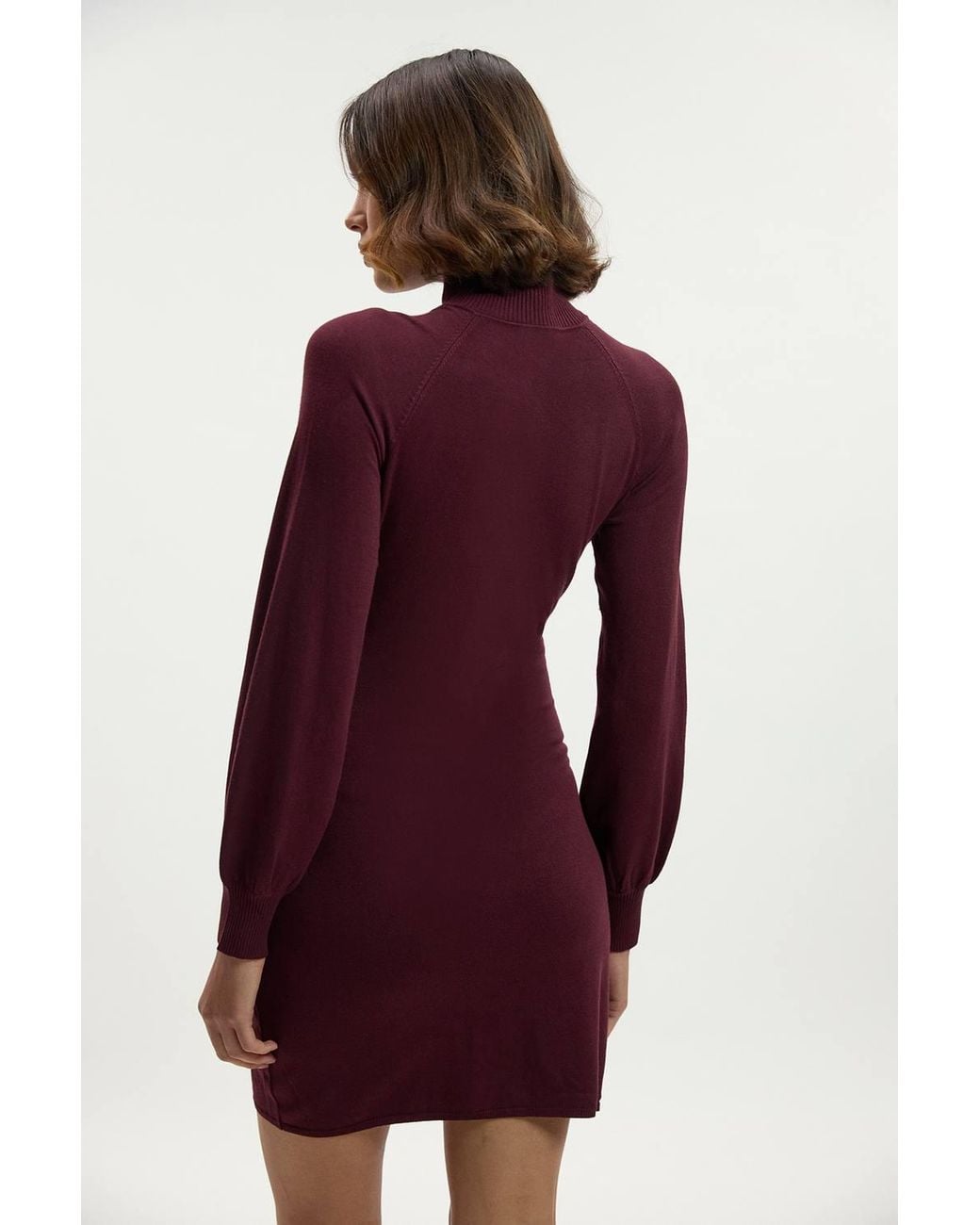 Karen Millen Red Viscose Blend Popper Detail Knitted Mini Dress
