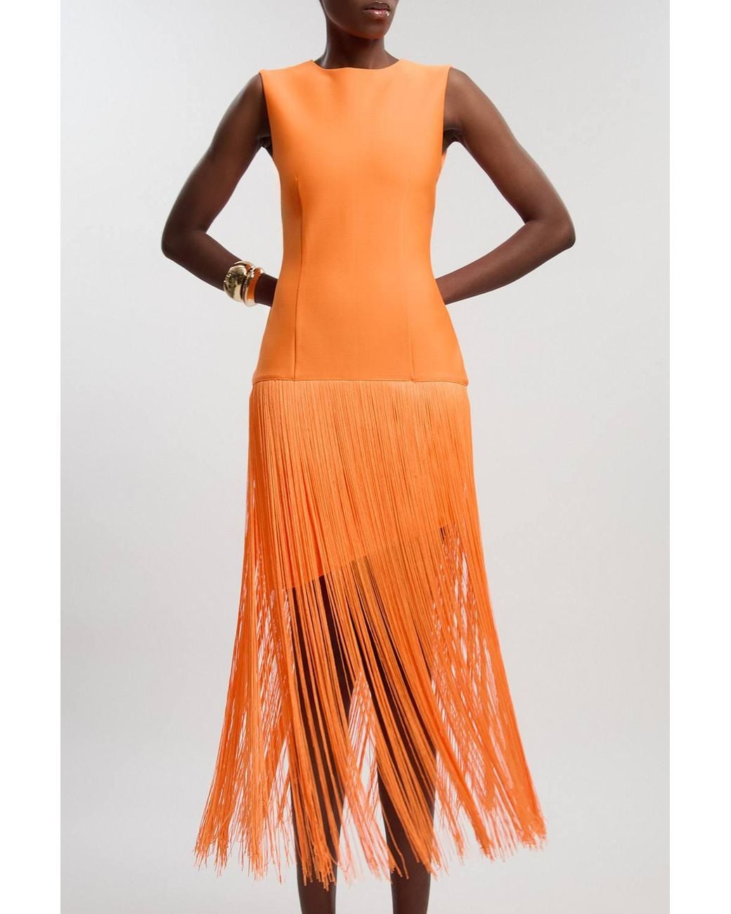 Karen Millen Orange Figure Form Bandage Tassel Hem Knitted Dress