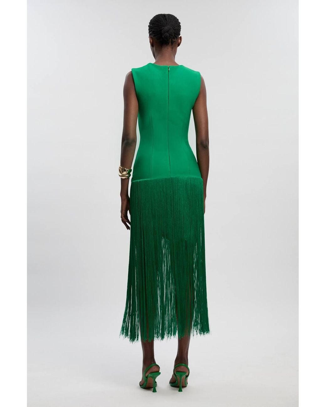 Karen Millen Green Figure Form Bandage Tassel Hem Knitted Dress