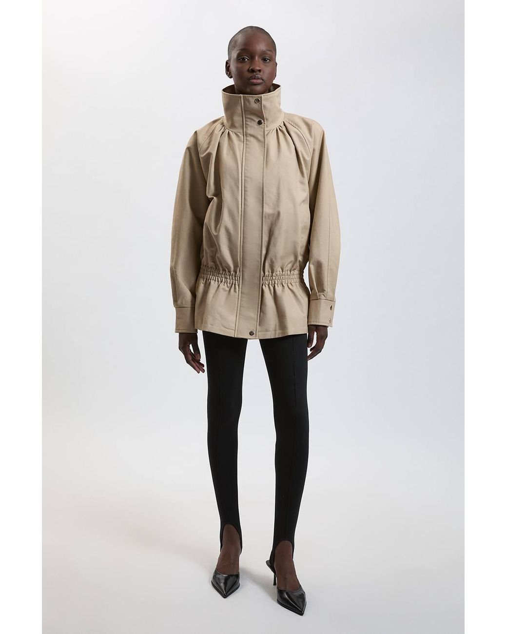Karen Millen Natural Trench Check Mix Funnel Neck Jacket