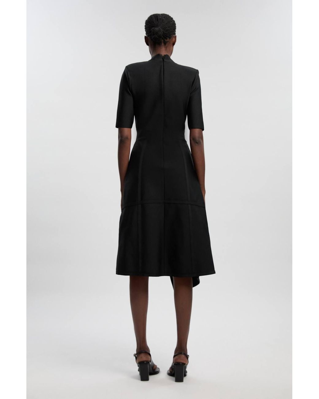 Karen Millen Black Figure Form Bandage Asymmetric Knit Midi Dress