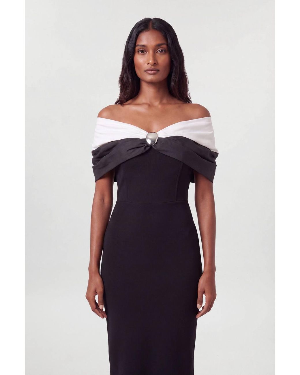 Karen Millen Blue Taffeta Bardot Figure Form Maxi Dress