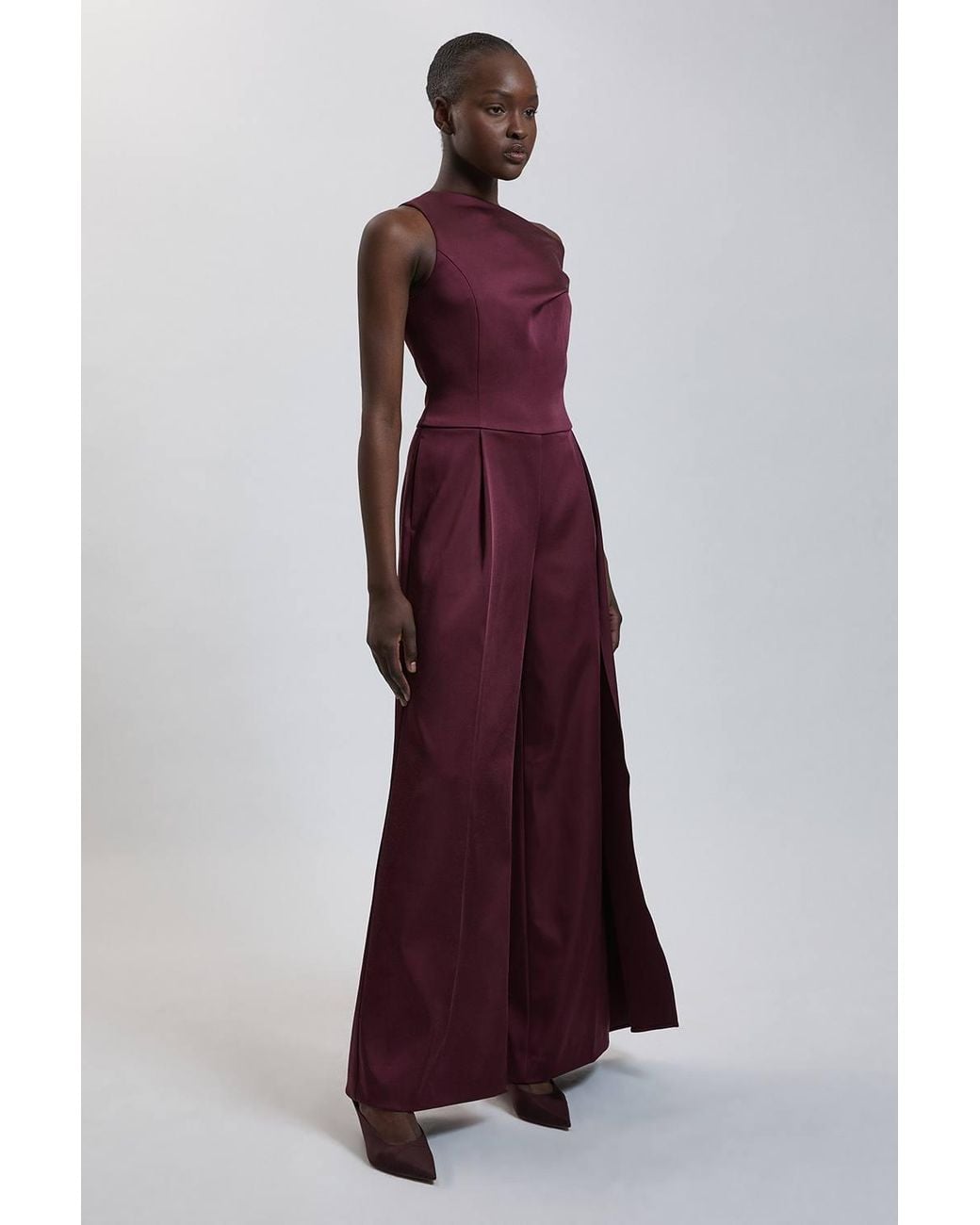 Karen Millen Tailored Satin Drape Asymmetric Jumpsuit
