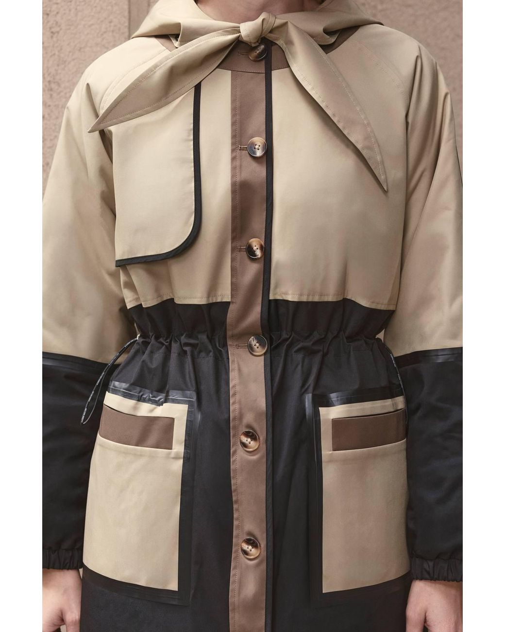Karen Millen Natural Colourblock Padded Scarf Hood Coat