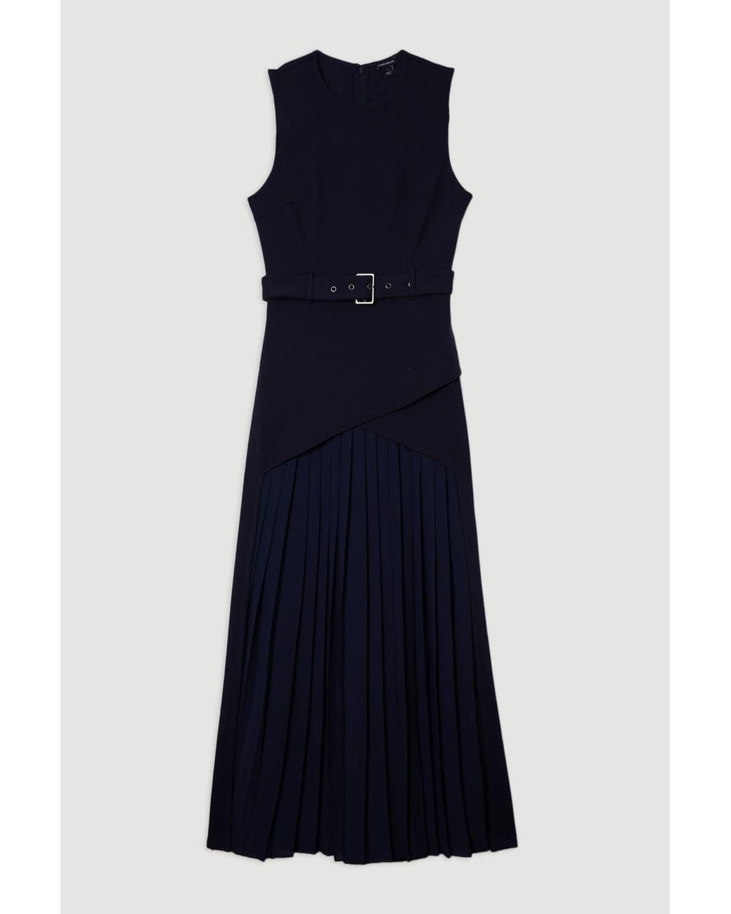 Karen Millen Blue Wedding Guest Dresses Forever Ponte And Georgette Jersey Pleated Maxi Dress