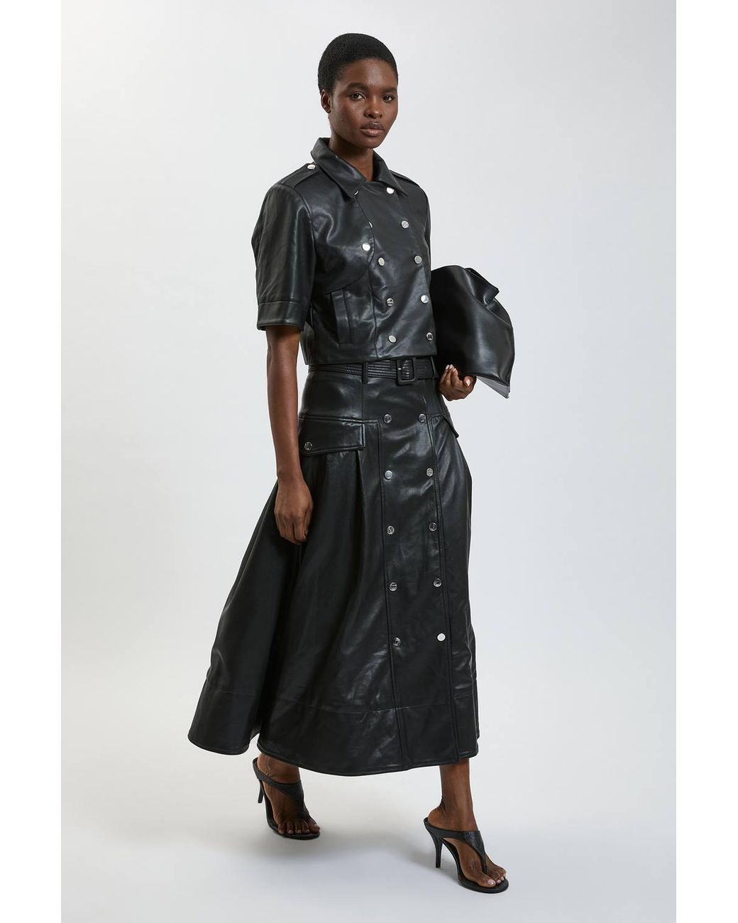 Karen Millen Black Faux Leather Cropped Trench Jacket