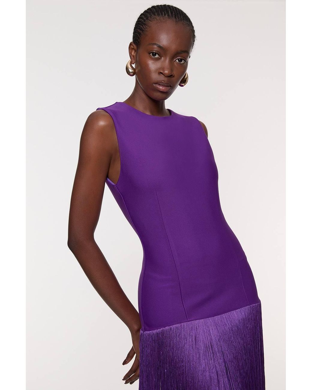Karen Millen Purple Figure Form Bandage Tassel Hem Knitted Dress