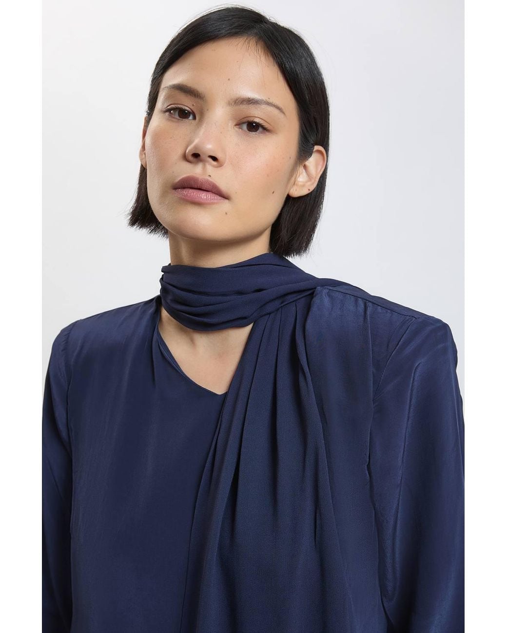 Karen Millen Blue Petite Scarf Detail Viscose Top