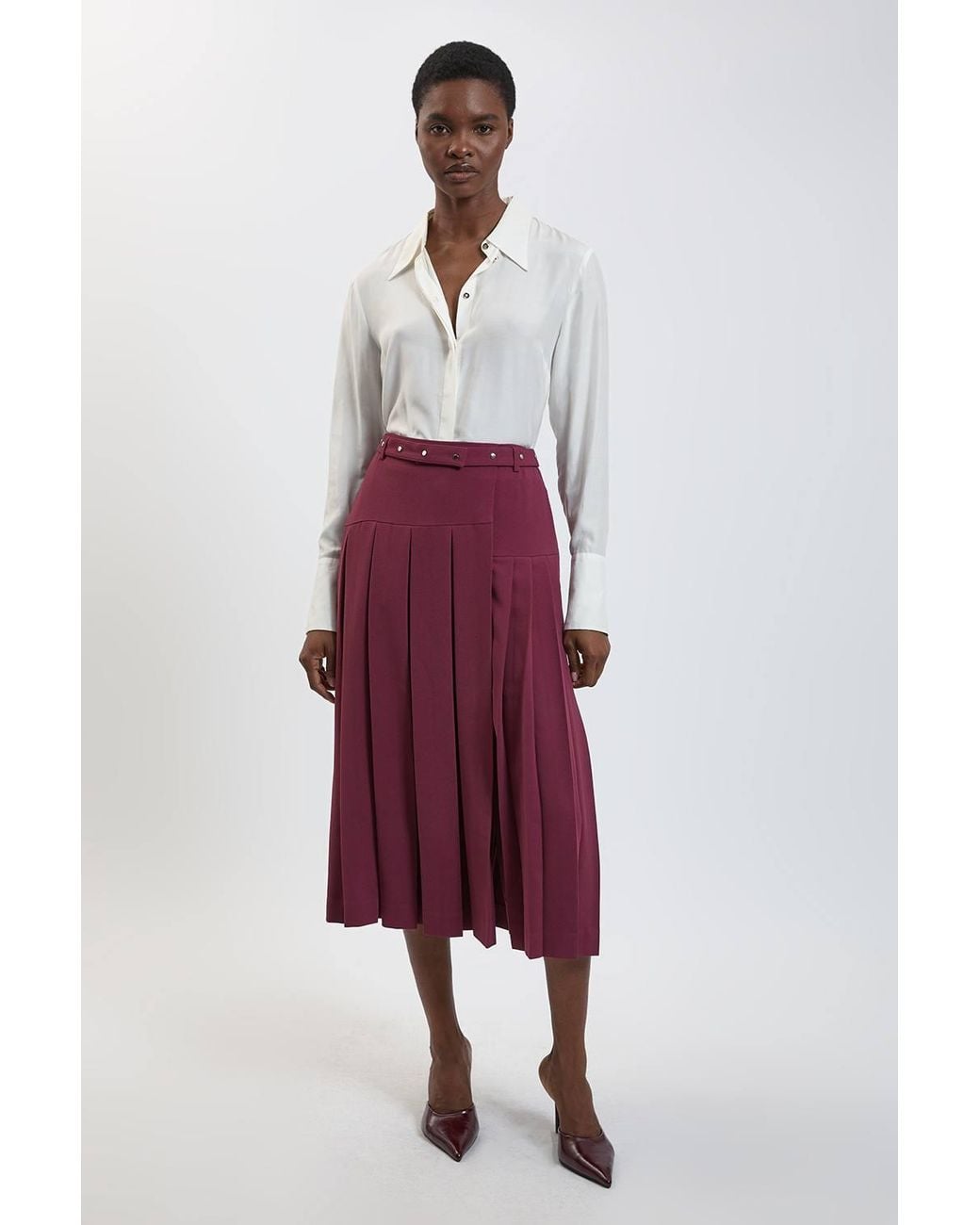 Karen Millen Tailored Crepe Pleated Kilt Skirt