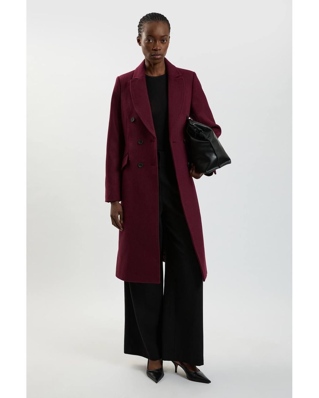 Karen Millen Petite Wool Fitted Double Breasted Tailored Midi Coat