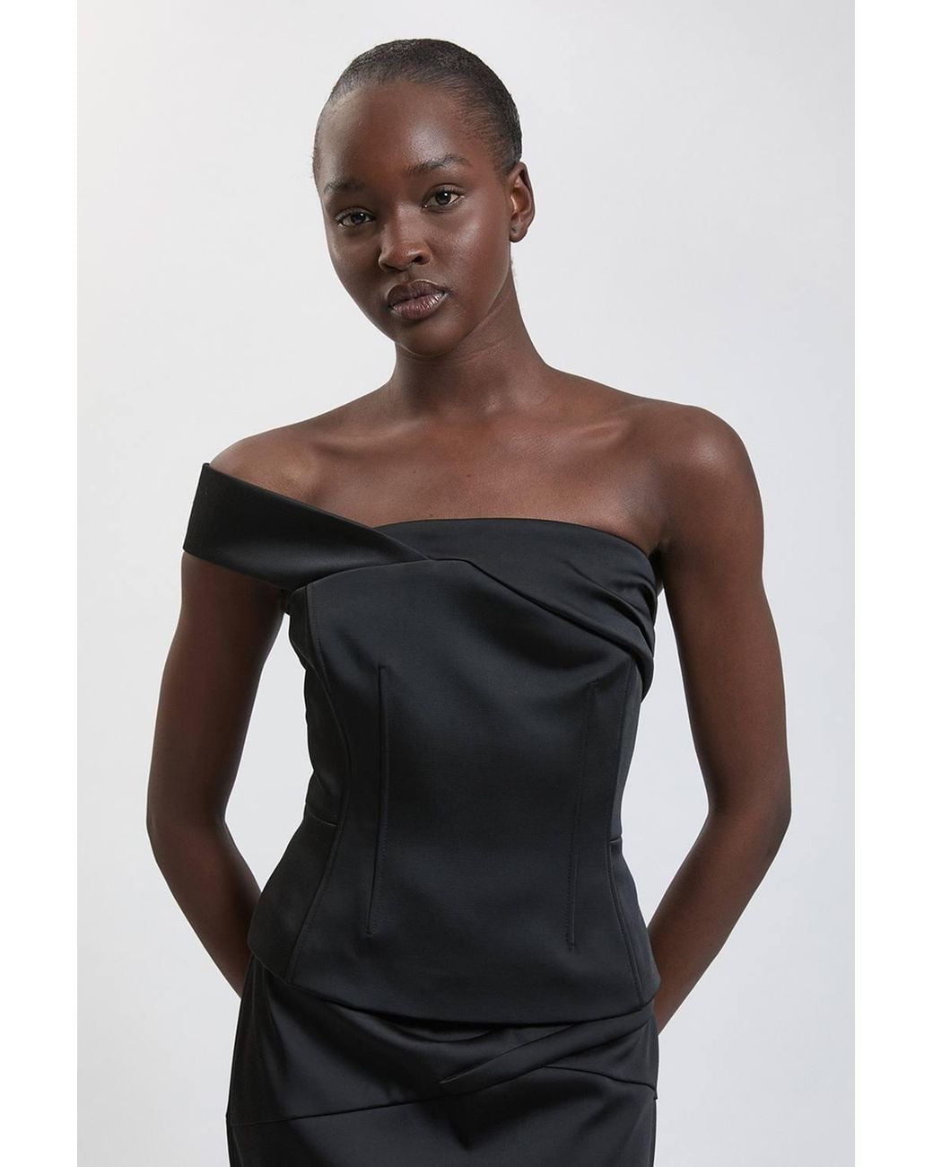 Karen Millen Black Tailored Satin Bodice Top