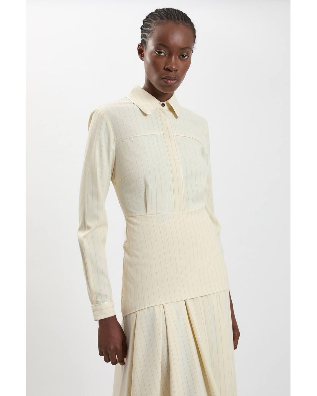 Karen Millen Natural Tailored Pinstripe Collared Maxi Dress