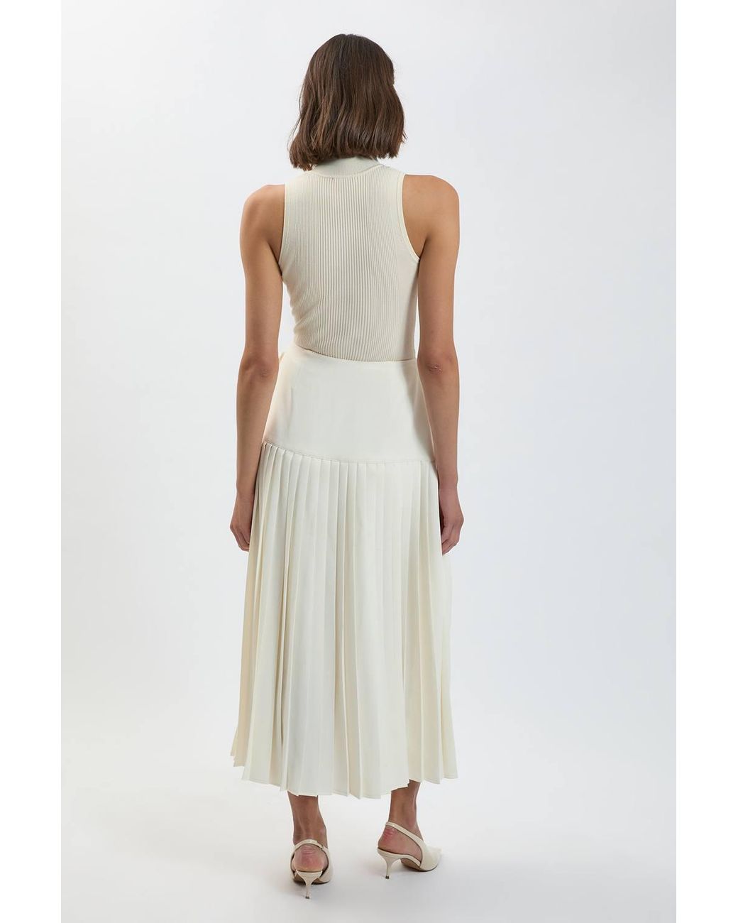 Karen Millen Natural Forever Tailored Crepe Pleated Wrap Buckle Detail Maxi Skirt