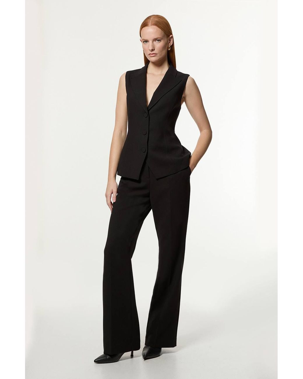 Karen Millen Black Petite Compact Stretch Essential Tailored Straight Leg Trouser