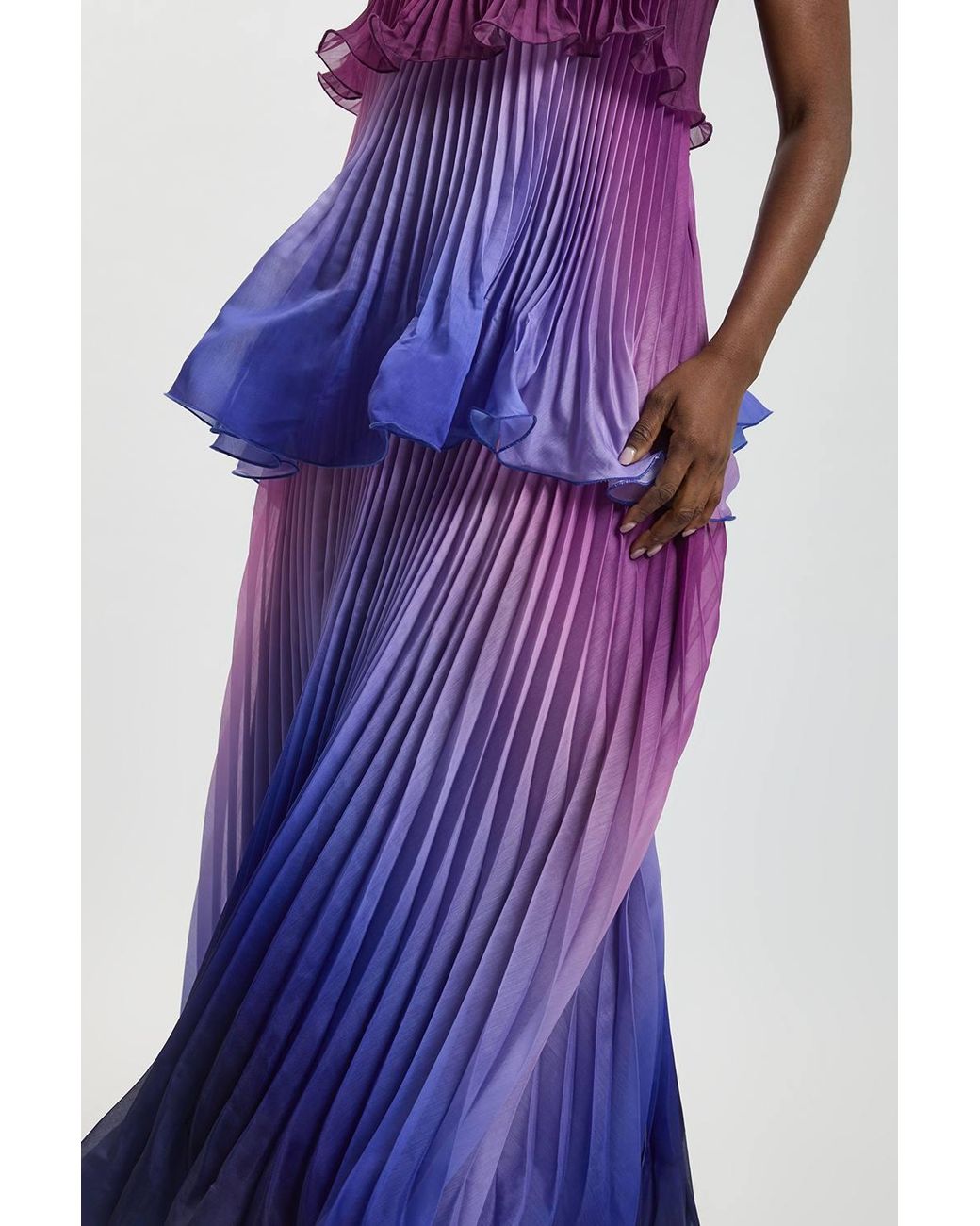Karen Millen Purple Petite Pleated Slub Organdie Ombre Woven Maxi Dress