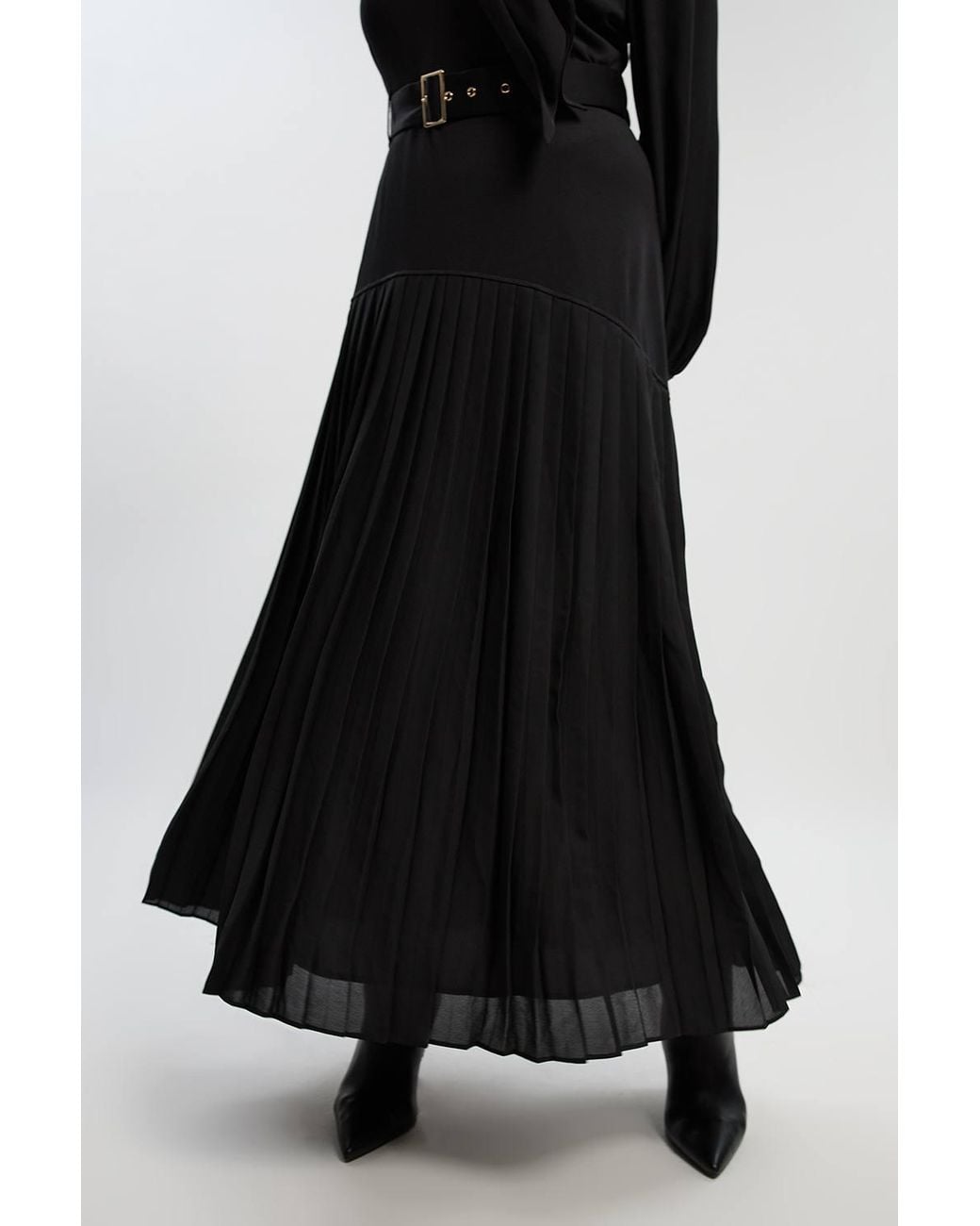 Karen Millen Black Plus Size Jersey Ponte Georgette Mix Midi Dress