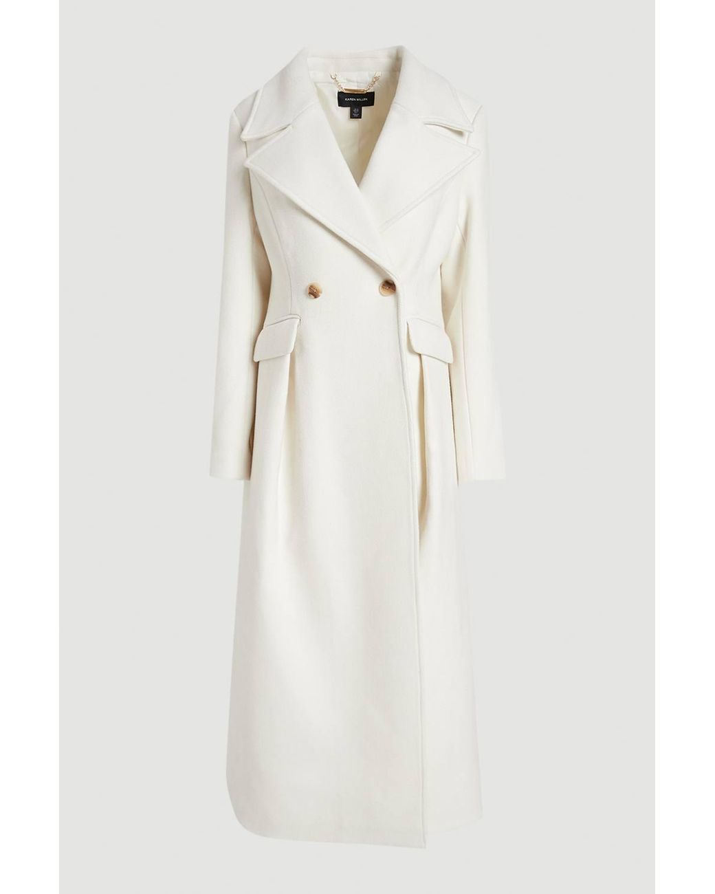 Karen Millen White Wool Tailored Flared Skirt Midi Coat