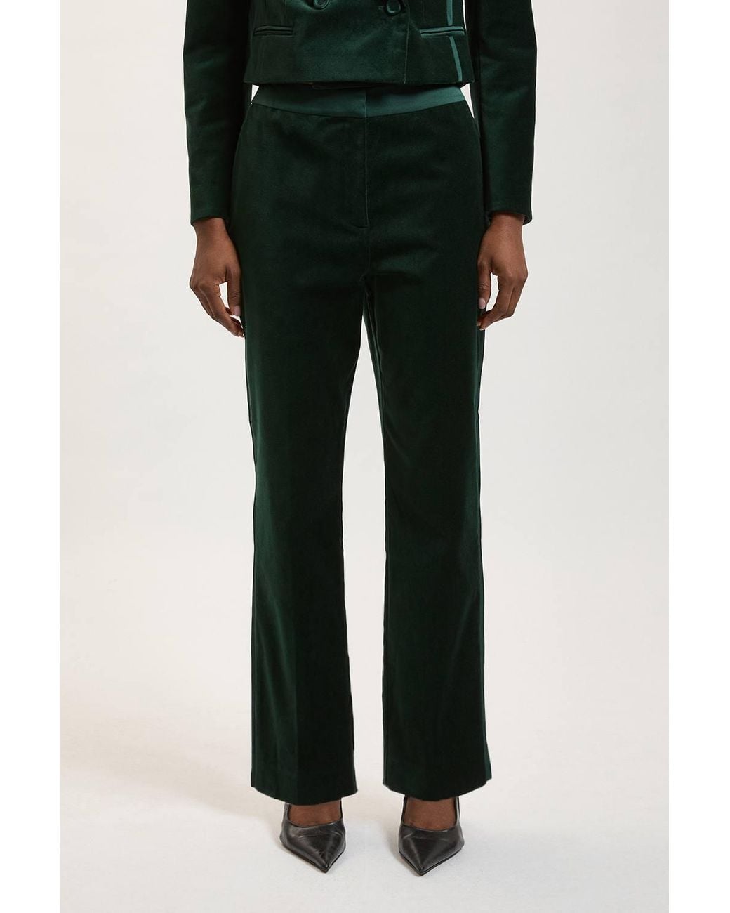 Karen Millen Green Harper's Bazaar Velvet And Satin Mix Slim Leg Trouser