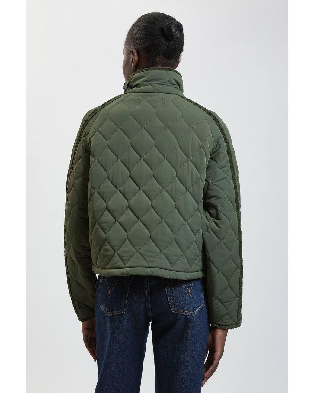 Karen Millen Green Quilted Tipped Detail Short Coat