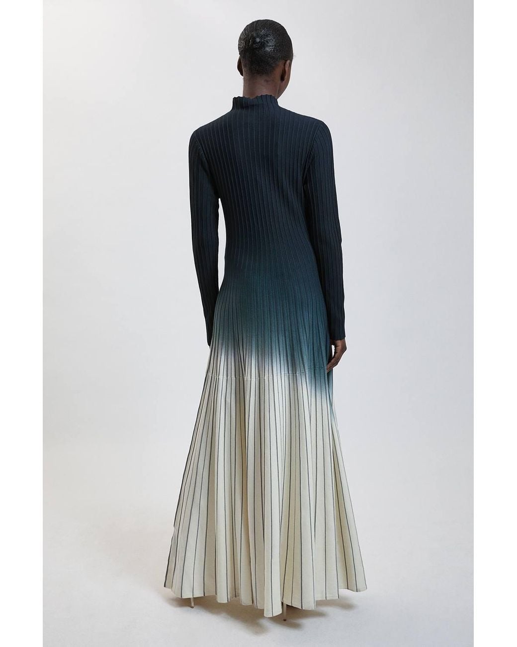Karen Millen Blue Dip Dye Detail Long Sleeve Knitted Maxi Dress
