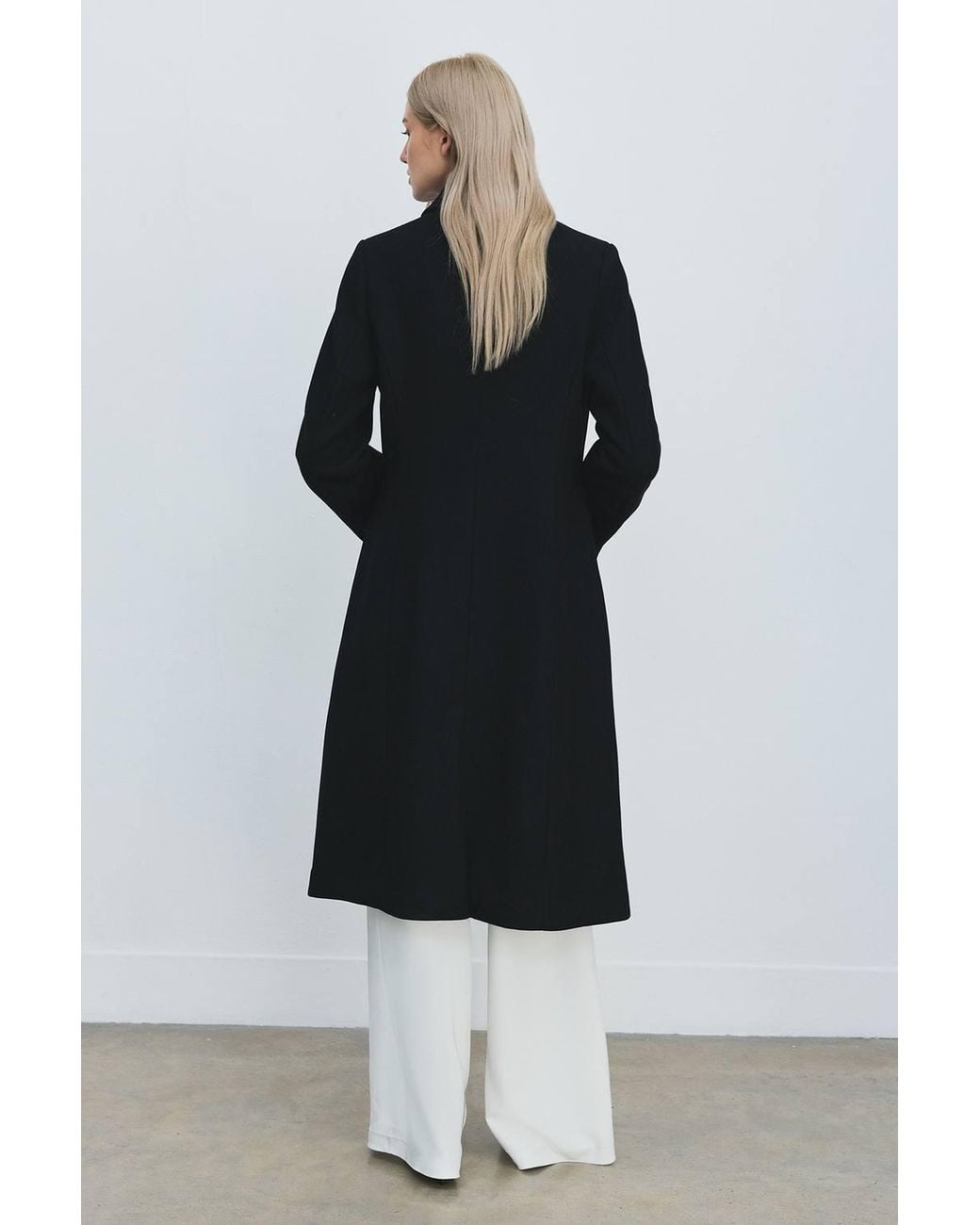 Karen Millen Black Forever Wool Double Breasted Tailored Midi Coat