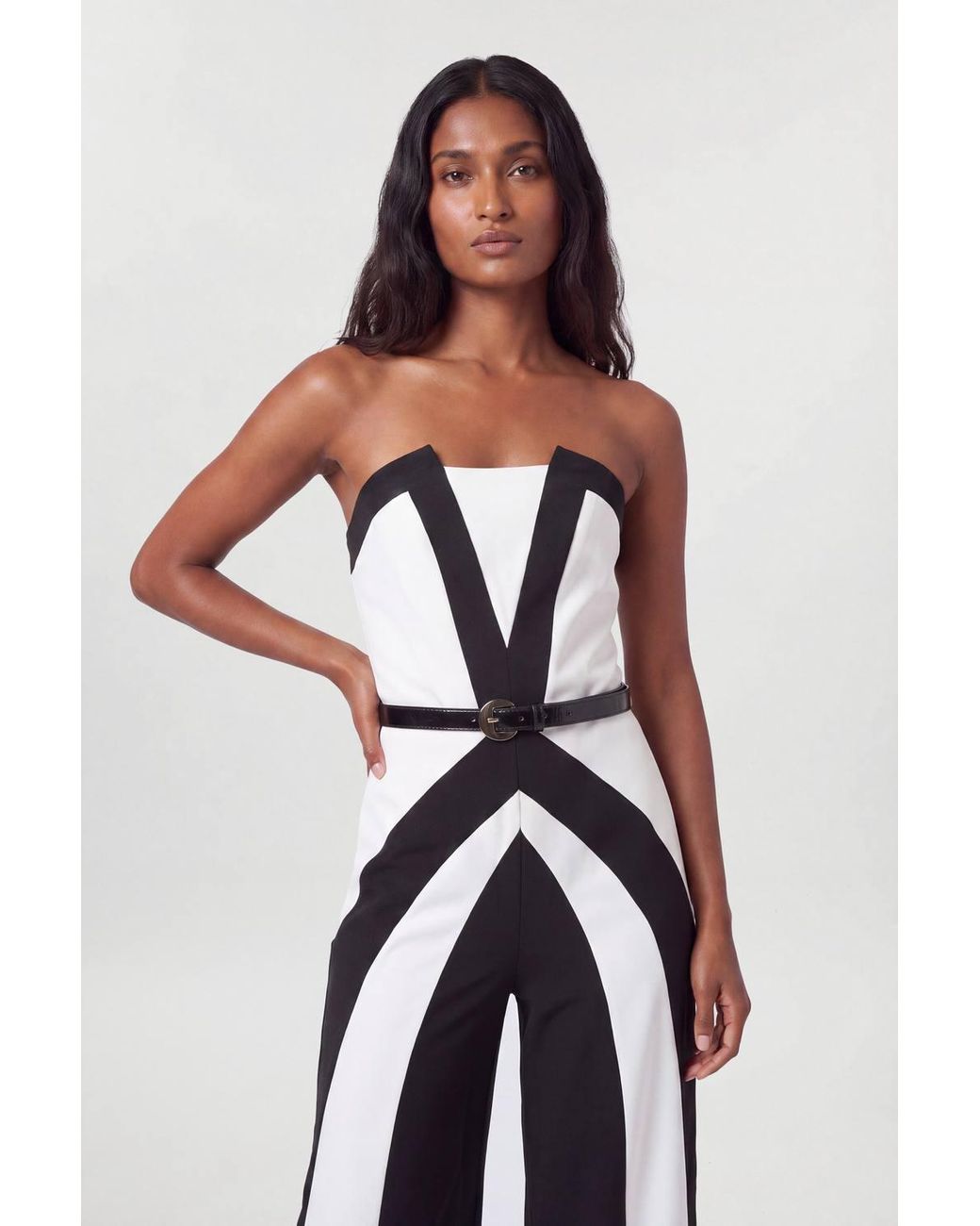 Karen Millen Multicolor Compact Stretch Colour Block Tailored Bandeau Jumpsuit