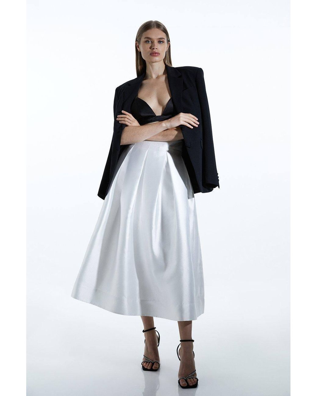 Karen Millen White Forever Twill Woven Prom Maxi Skirt