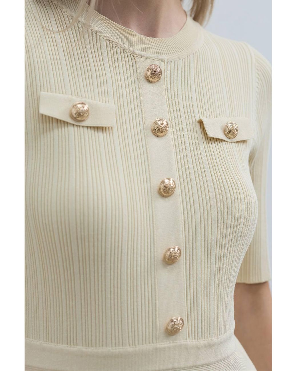 Karen Millen White Petite Forever Rib Knit Military Trim Maxi Dress