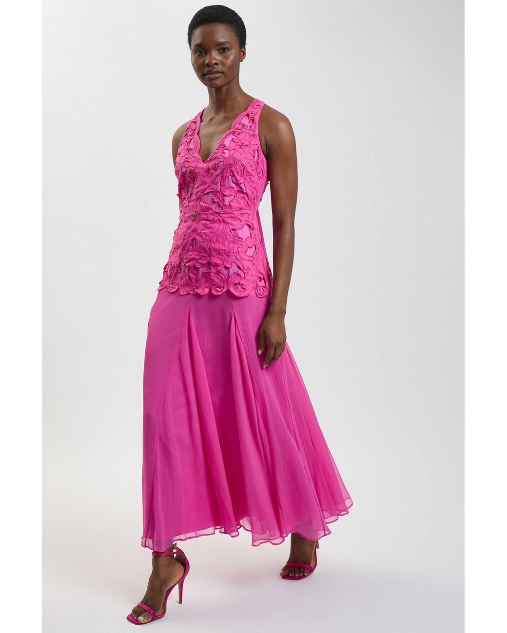 Karen Millen Pink Bead Detail Halterneck Maxi Dress